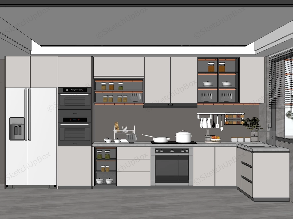 Modern L Shaped Kitchen Design sketchup model preview - SketchupBox