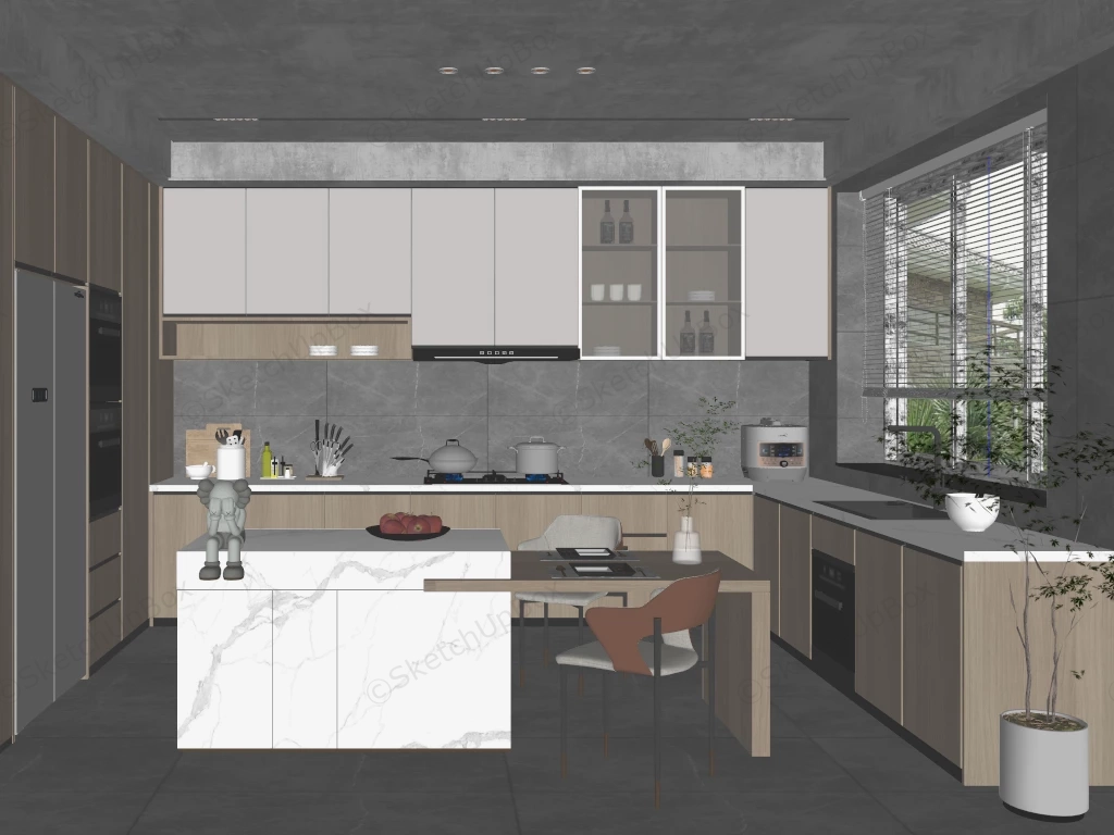 Small U Kitchen With Island sketchup model preview - SketchupBox