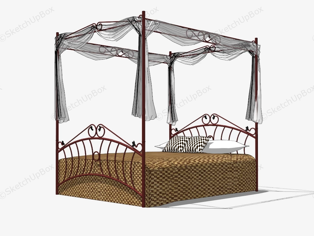 Red Iron Canopy Bed sketchup model preview - SketchupBox