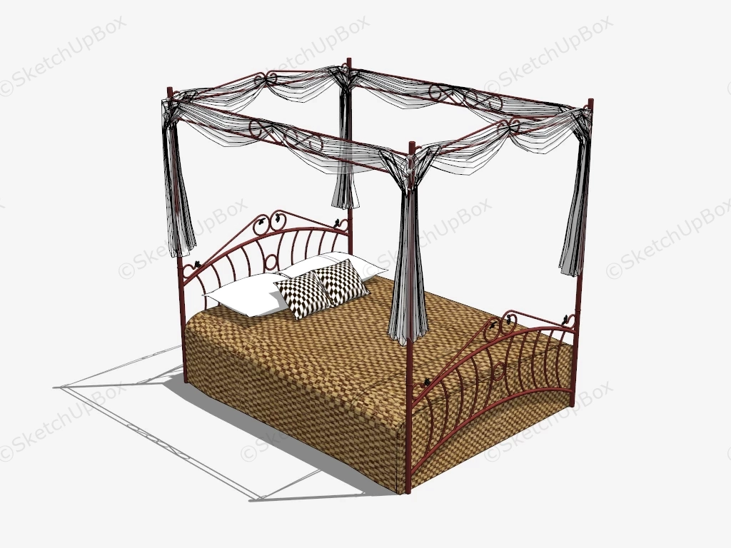 Red Iron Canopy Bed sketchup model preview - SketchupBox