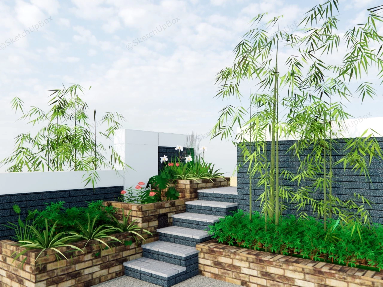 Backyard Garden Stair sketchup model preview - SketchupBox