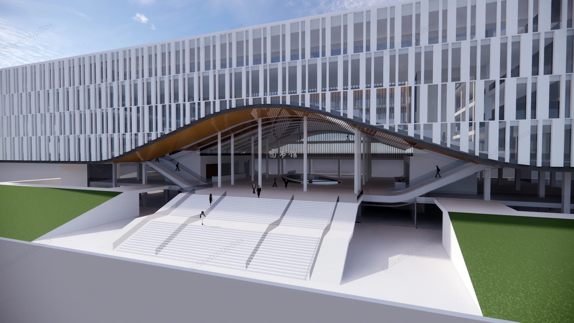 Modern Library Building Design sketchup model preview - SketchupBox