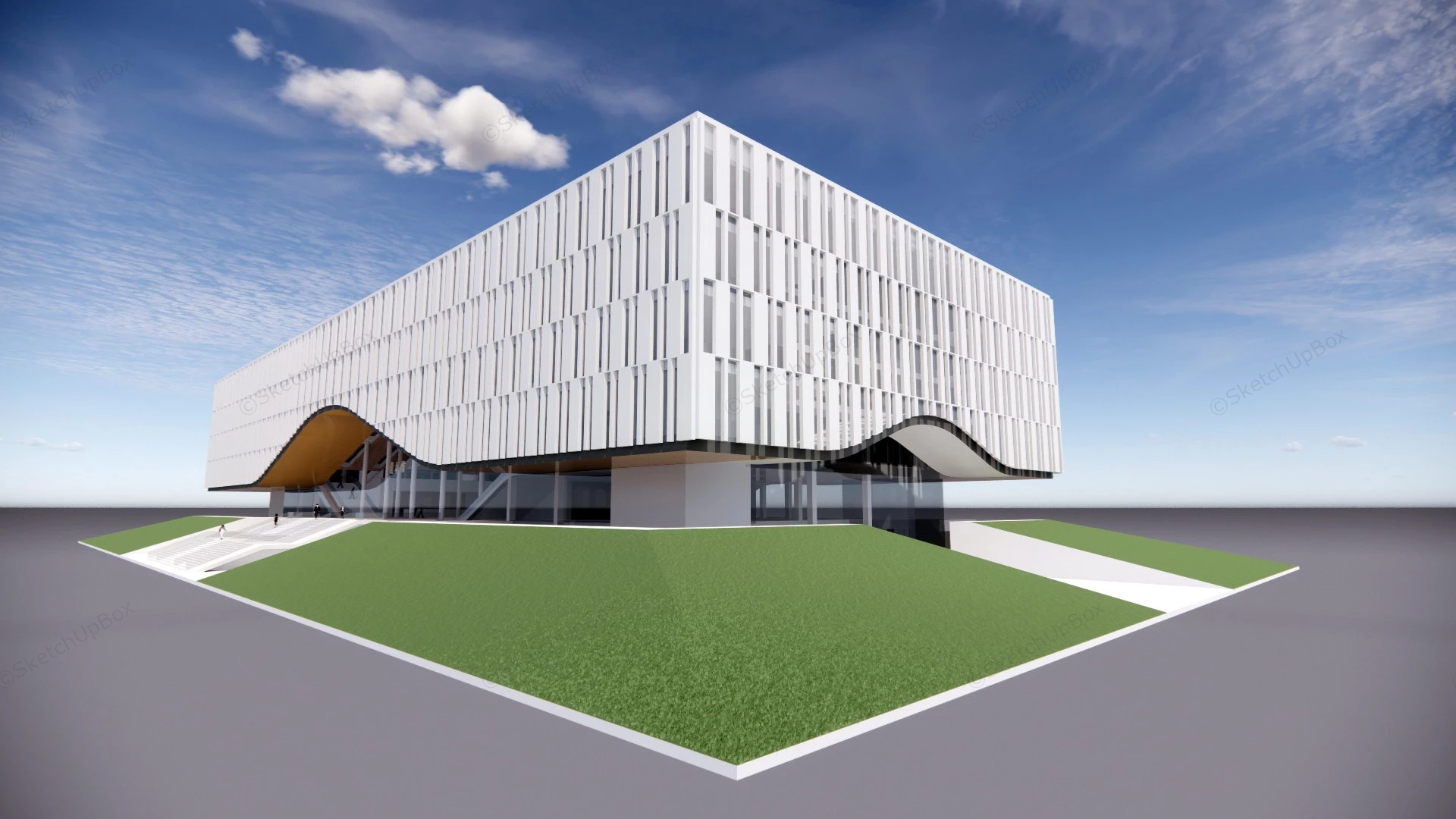 Modern Library Building Design sketchup model preview - SketchupBox