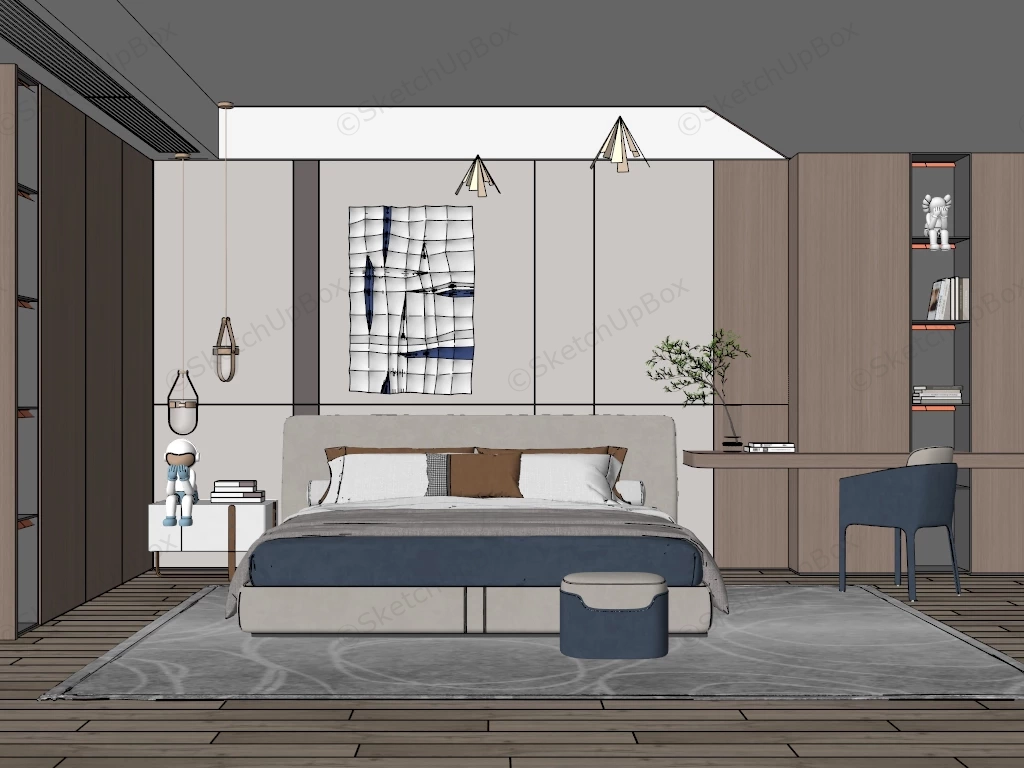 Bedroom With Office Space Ideas sketchup model preview - SketchupBox