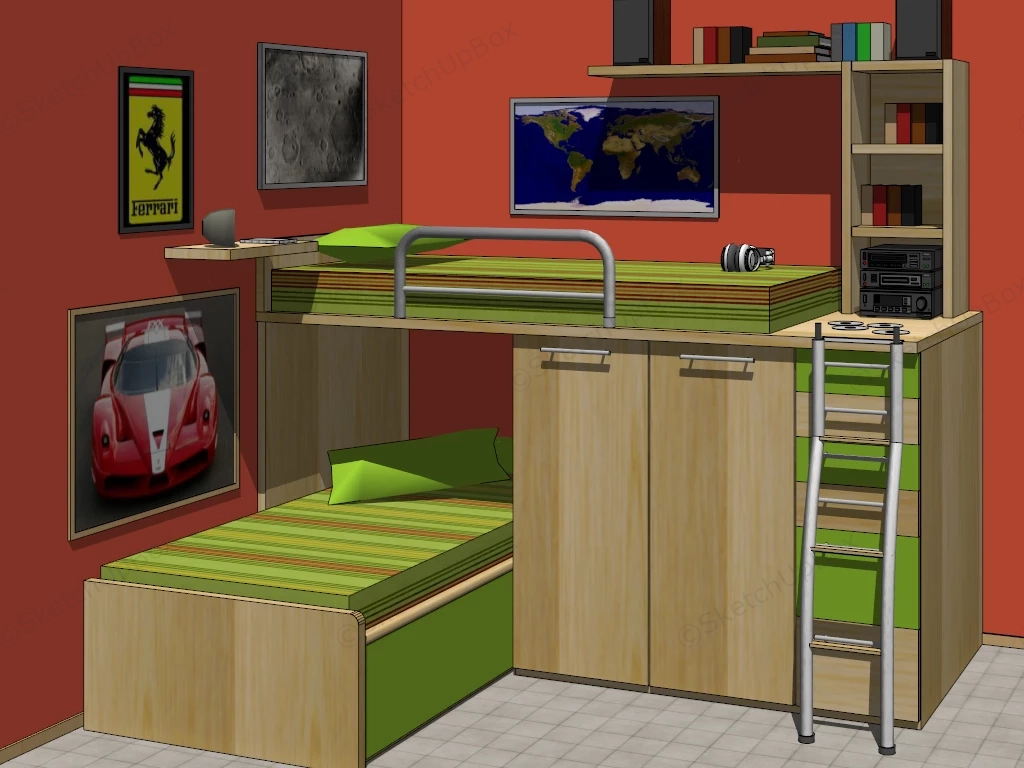 Kids Bunk House Room sketchup model preview - SketchupBox