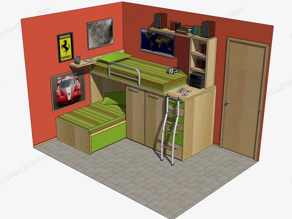 Kids Bunk House Room sketchup model preview - SketchupBox