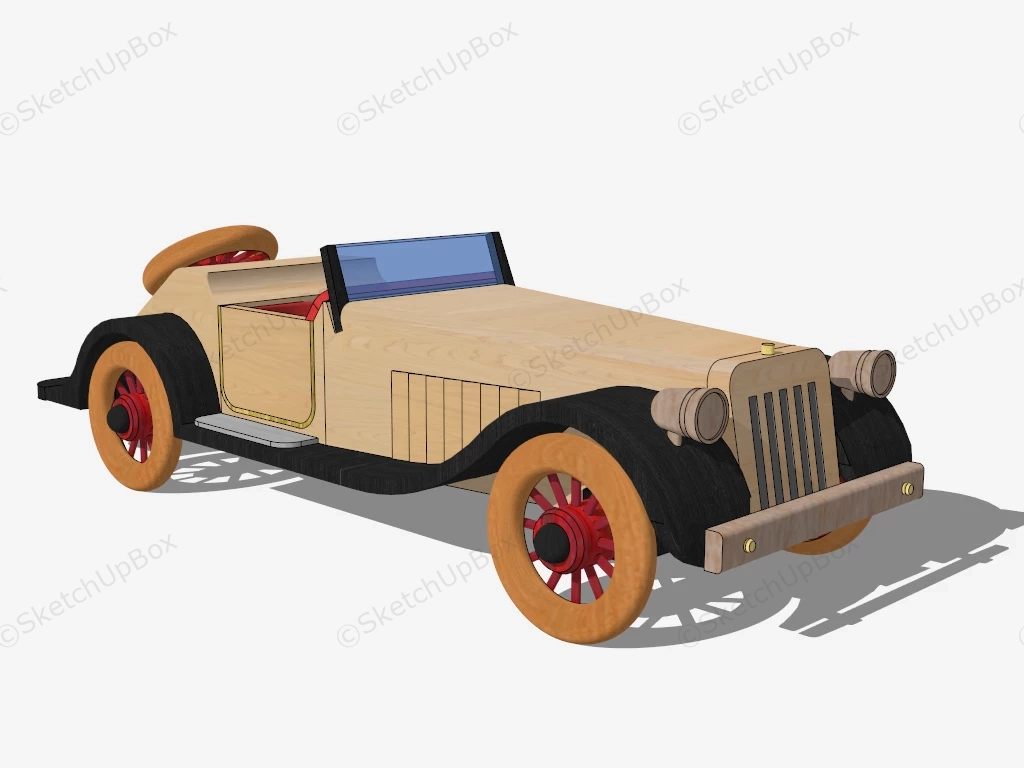 Vintage Handmade Wooden Toy Car sketchup model preview - SketchupBox