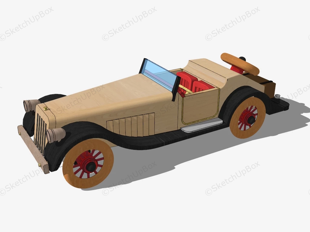 Vintage Handmade Wooden Toy Car sketchup model preview - SketchupBox