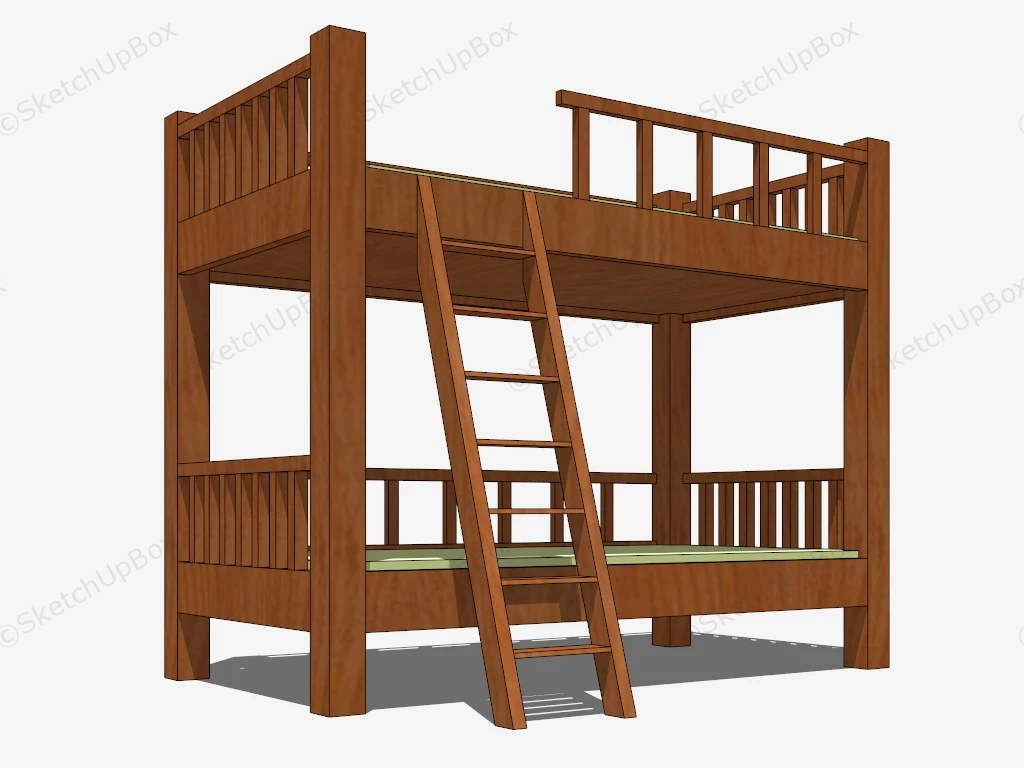 Wooden Bunk Beds With Stairs sketchup model preview - SketchupBox