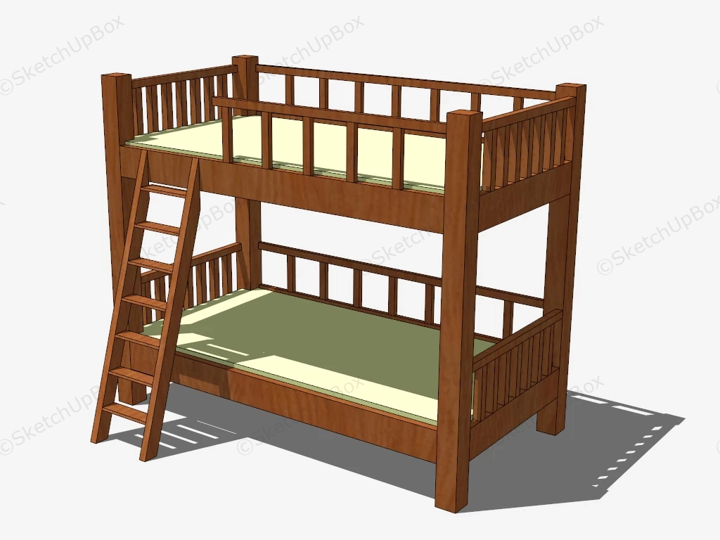 Wooden Bunk Beds With Stairs sketchup model preview - SketchupBox