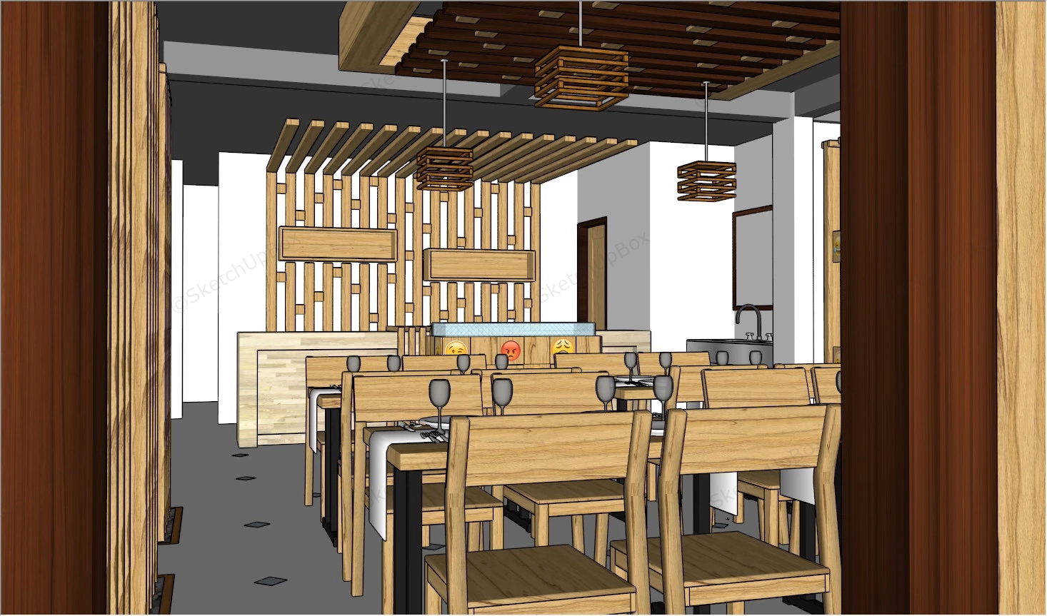 Rustic Restaurant Interior Design sketchup model preview - SketchupBox