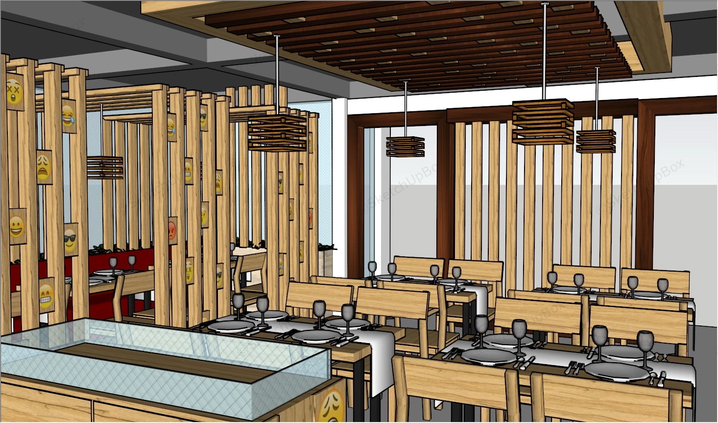 Rustic Restaurant Interior Design sketchup model preview - SketchupBox