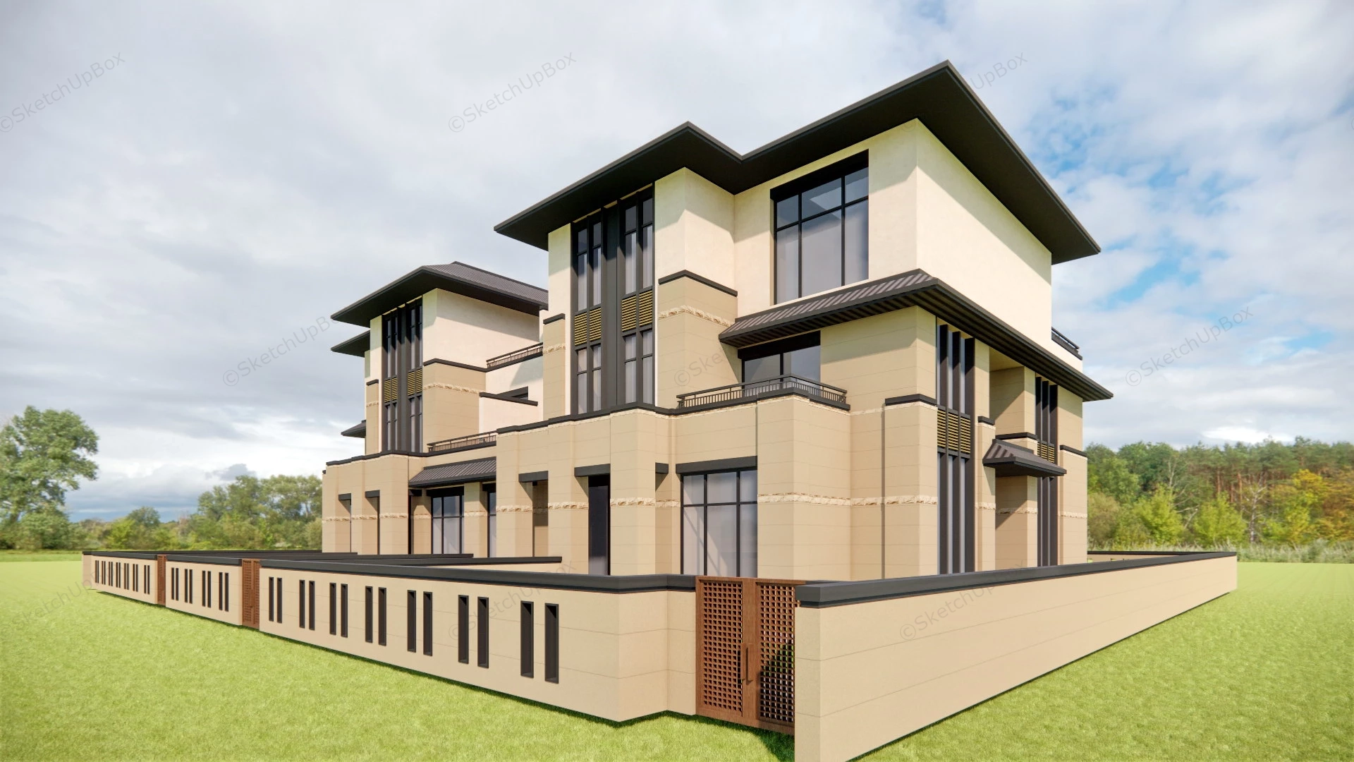 Modern Asian Terraced House sketchup model preview - SketchupBox