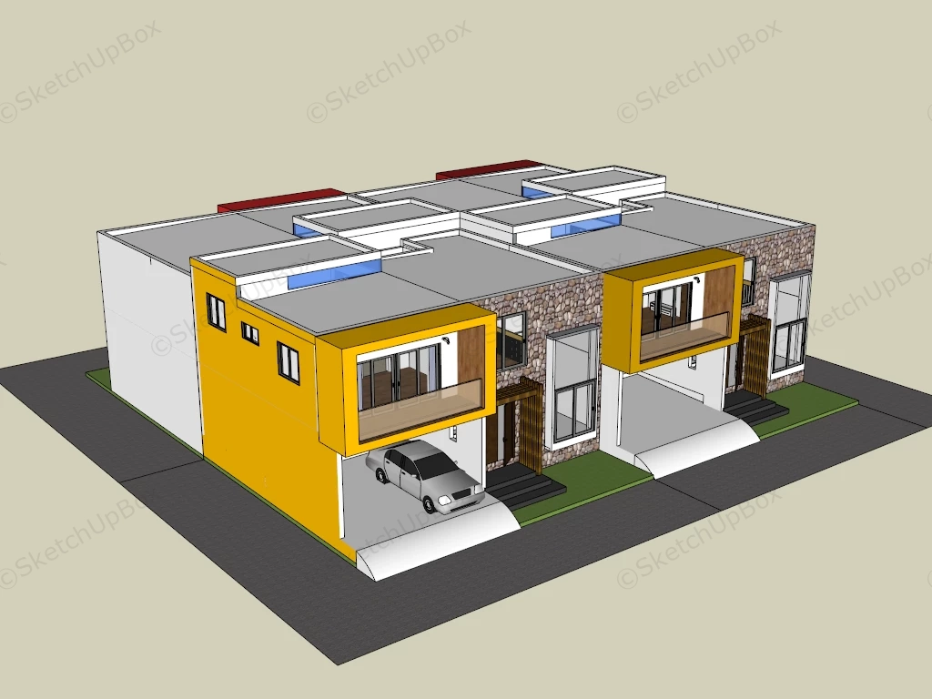 Modernist Urban Row Houses sketchup model preview - SketchupBox