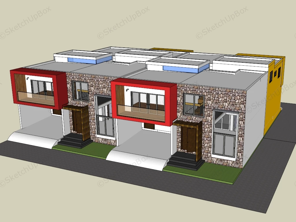 Modernist Urban Row Houses sketchup model preview - SketchupBox