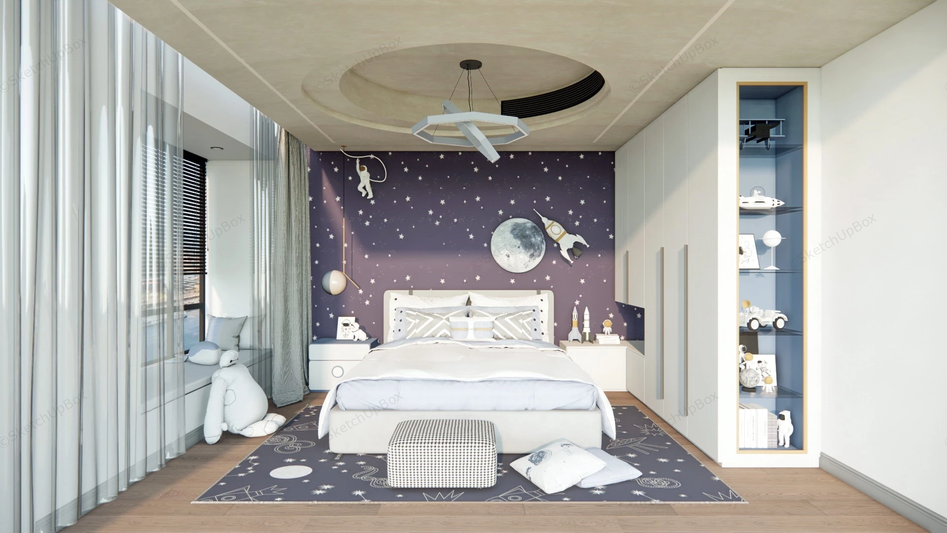 Space Themed Kids Bedroom sketchup model preview - SketchupBox