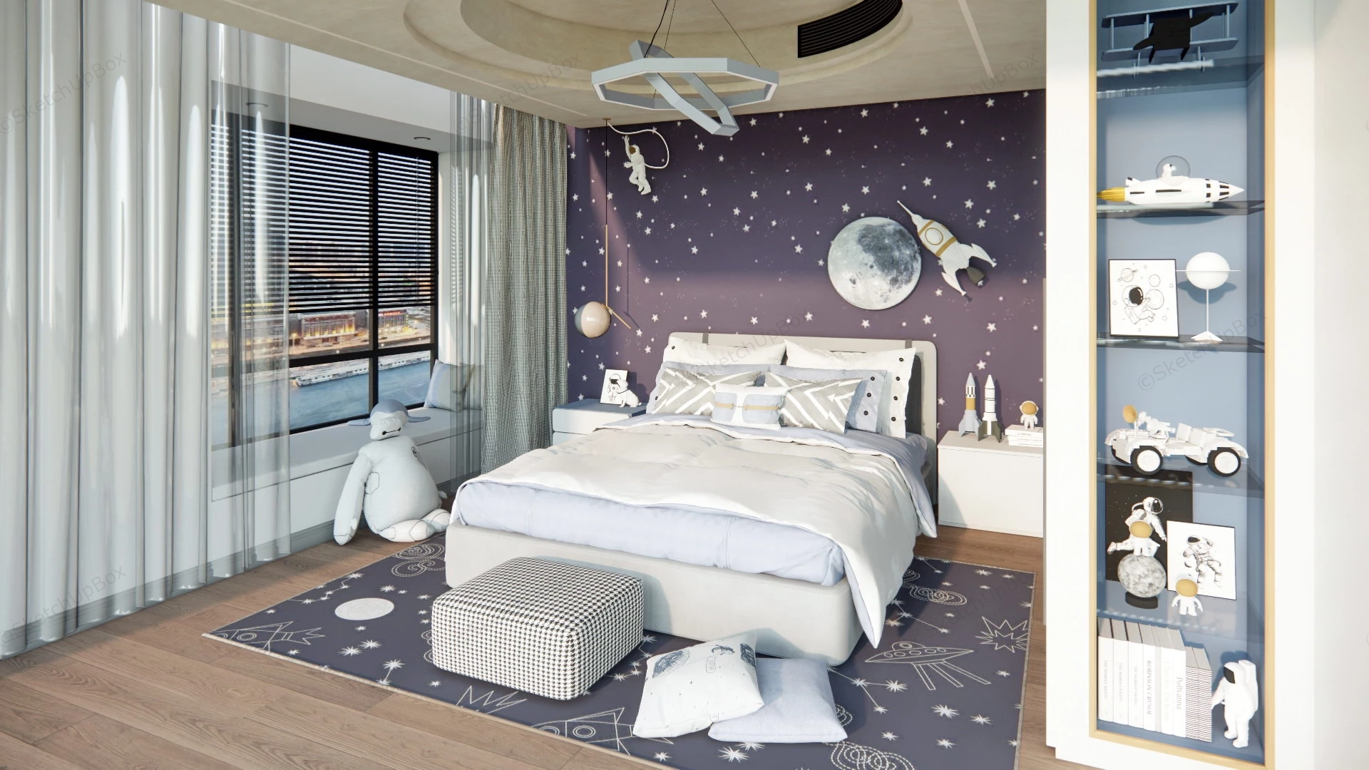 Space Themed Kids Bedroom sketchup model preview - SketchupBox