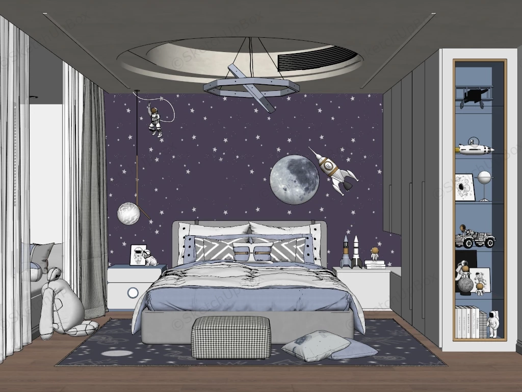 Space Themed Kids Bedroom sketchup model preview - SketchupBox