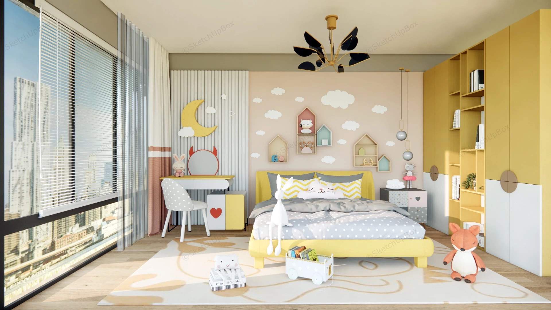 Cute Yellow Bedroom Ideas sketchup model preview - SketchupBox