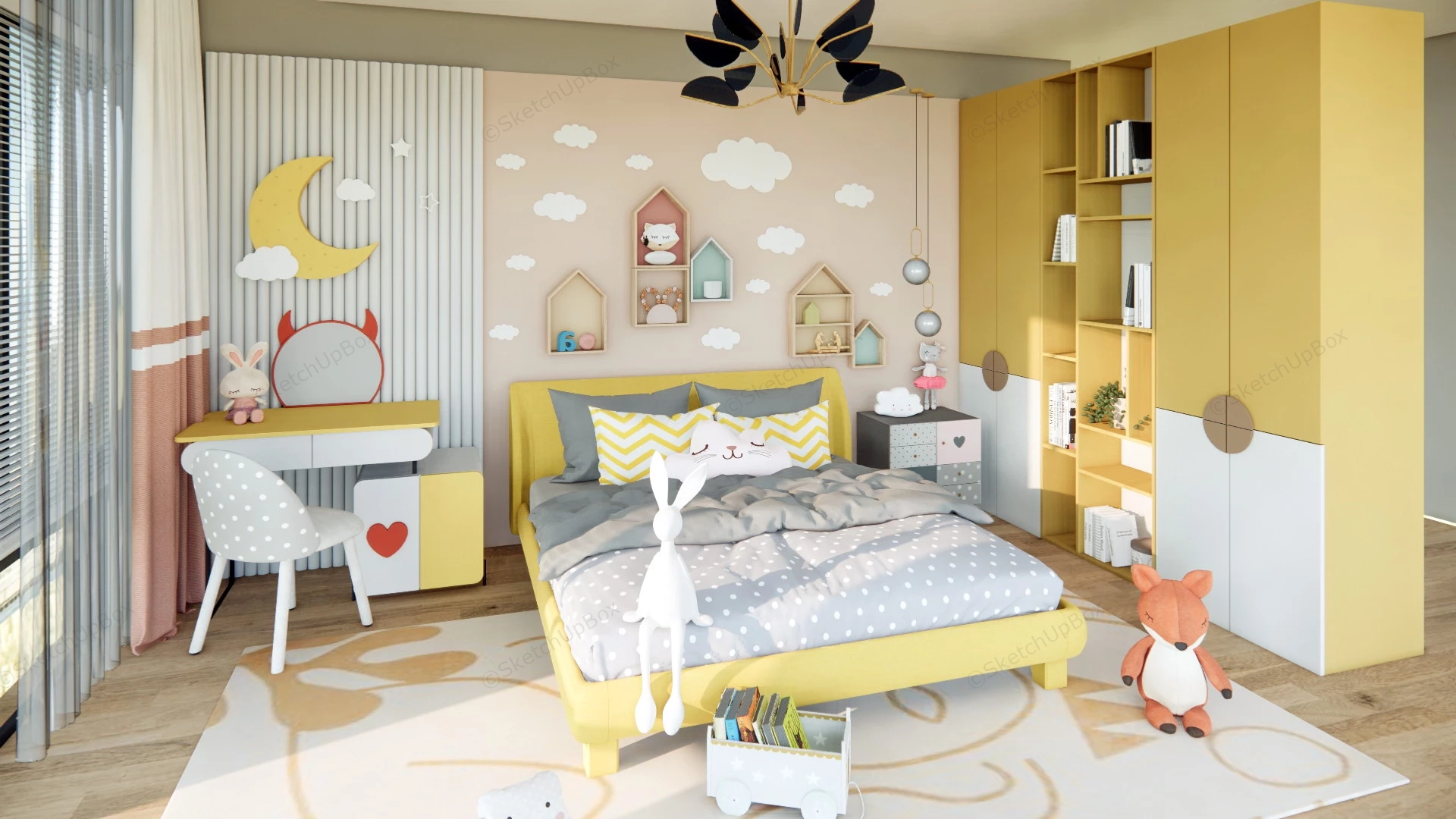 Cute Yellow Bedroom Ideas sketchup model preview - SketchupBox