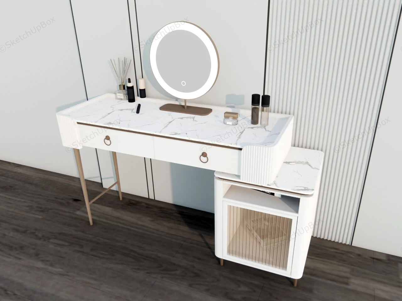 White Makeup Vanity With Lighted Mirror sketchup model preview - SketchupBox