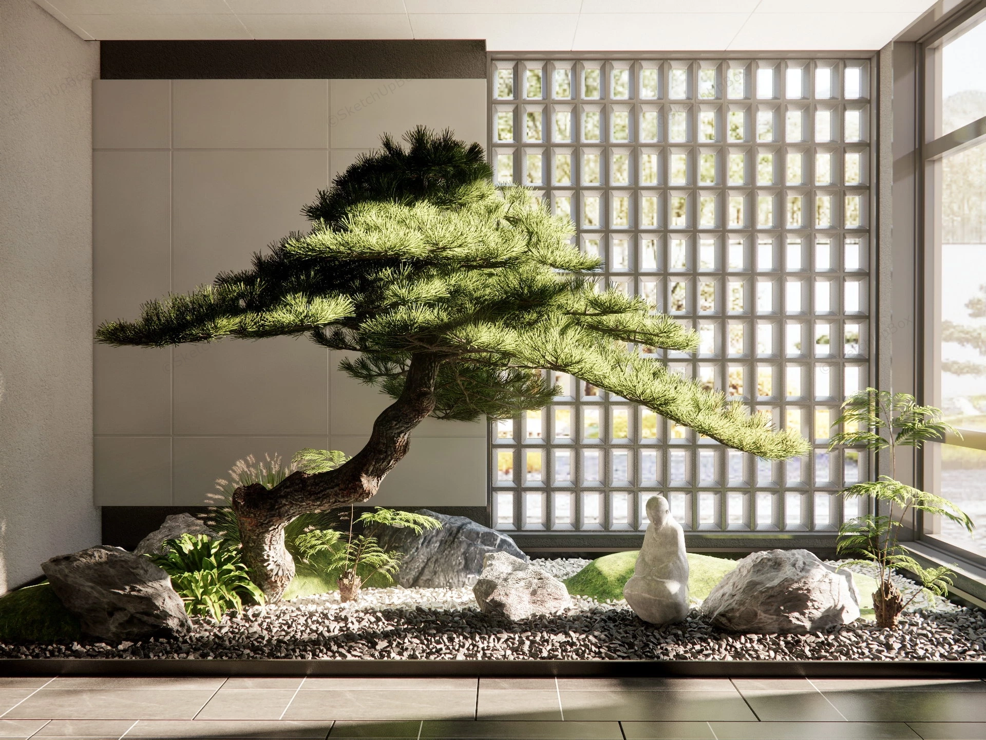 Japanese Indoor Zen Garden sketchup model preview - SketchupBox