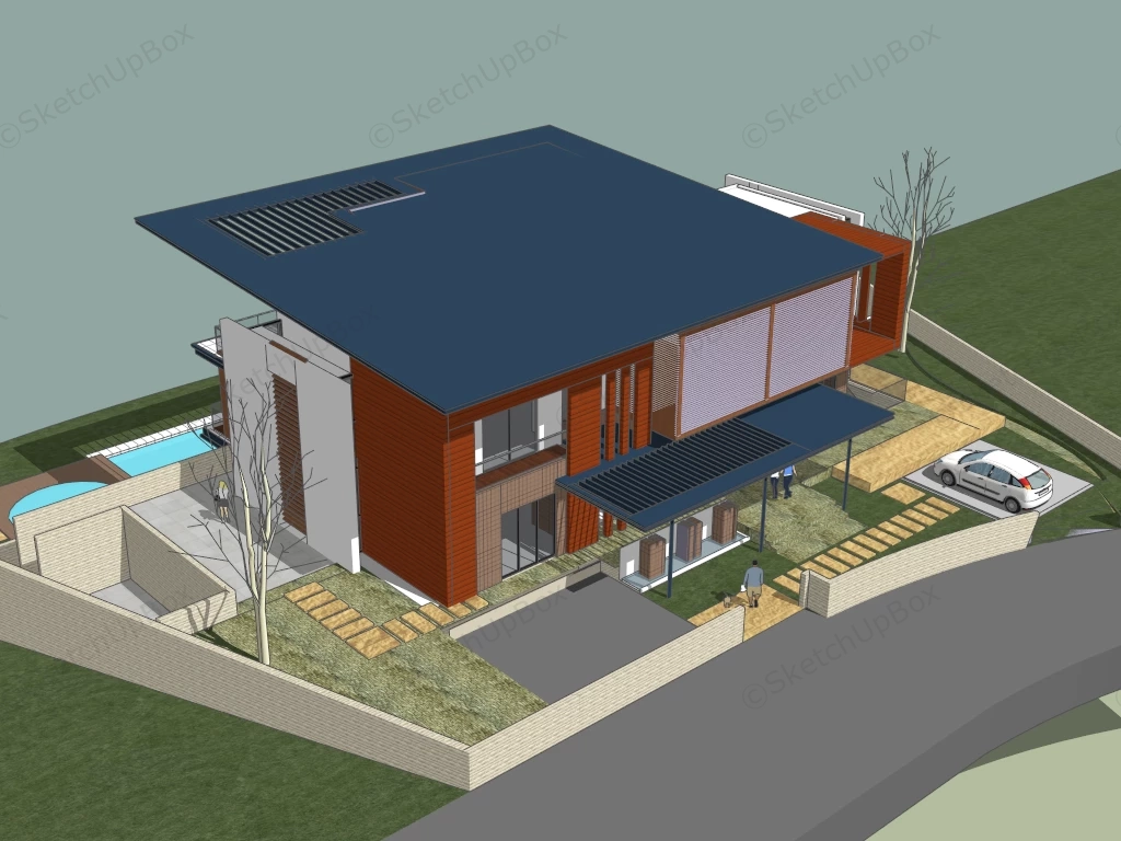 Modern House With Pool sketchup model preview - SketchupBox