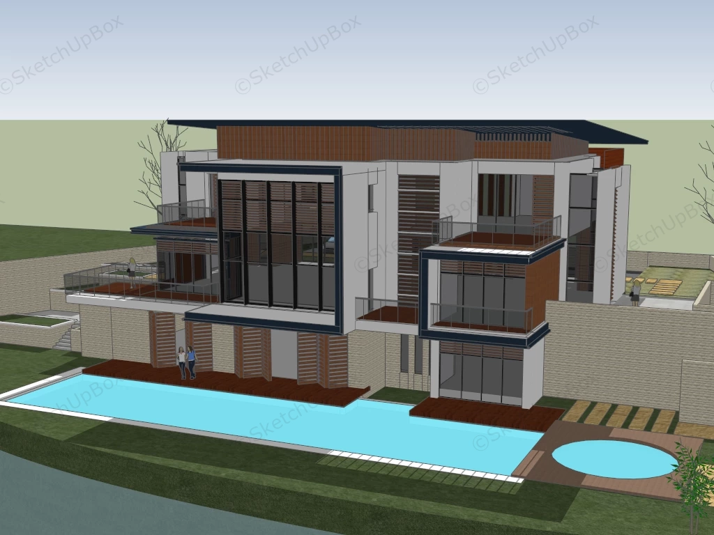 Modern House With Pool sketchup model preview - SketchupBox