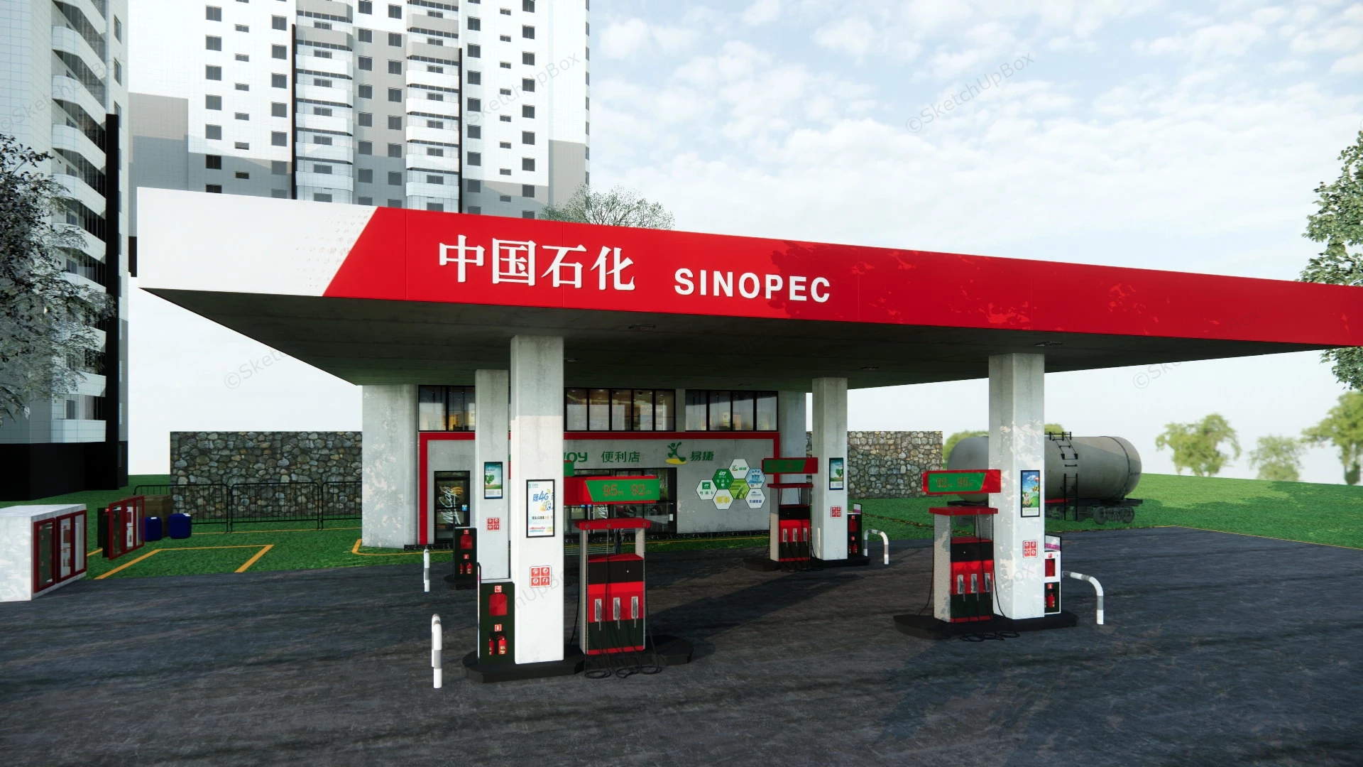 Sinopec Gas Station sketchup model preview - SketchupBox