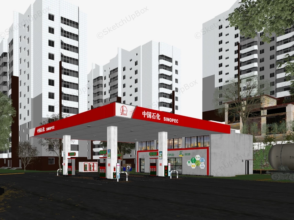 Sinopec Gas Station sketchup model preview - SketchupBox