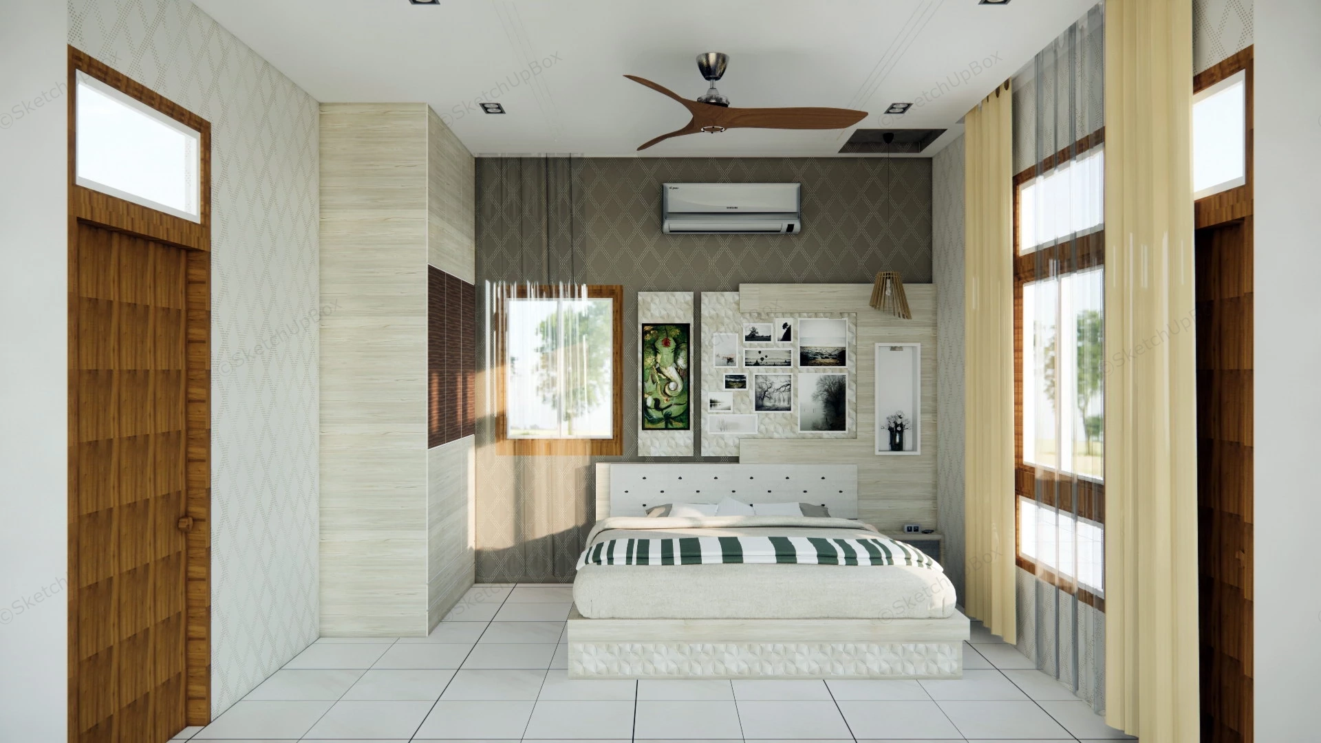 Beige Bedroom Design sketchup model preview - SketchupBox