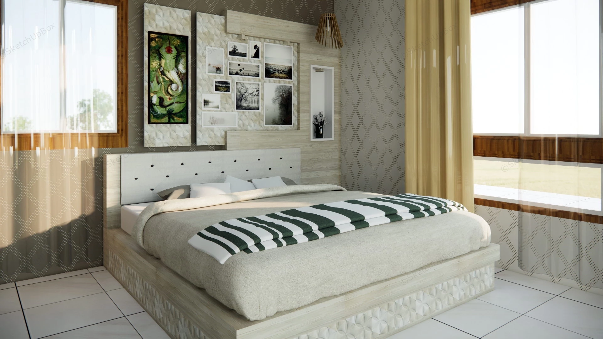 Beige Bedroom Design sketchup model preview - SketchupBox