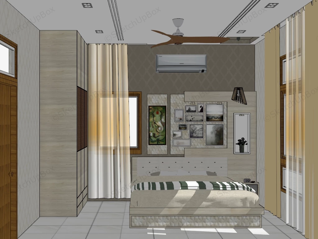 Beige Bedroom Design sketchup model preview - SketchupBox