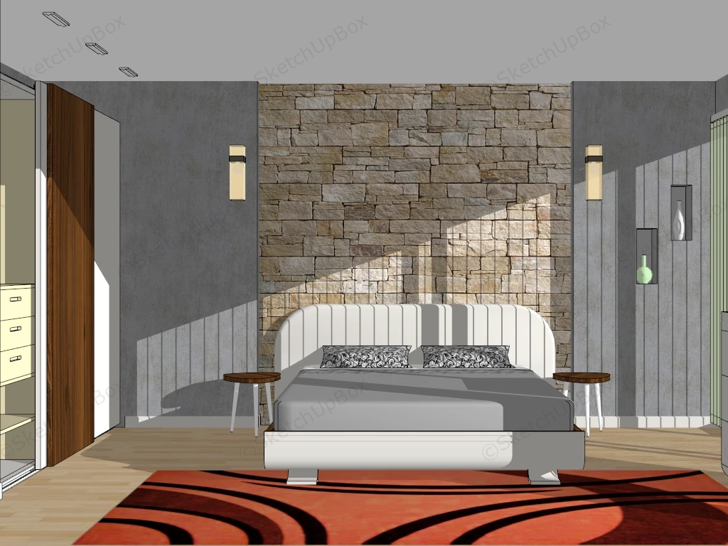 Industrial Bedroom With Brick Wall sketchup model preview - SketchupBox