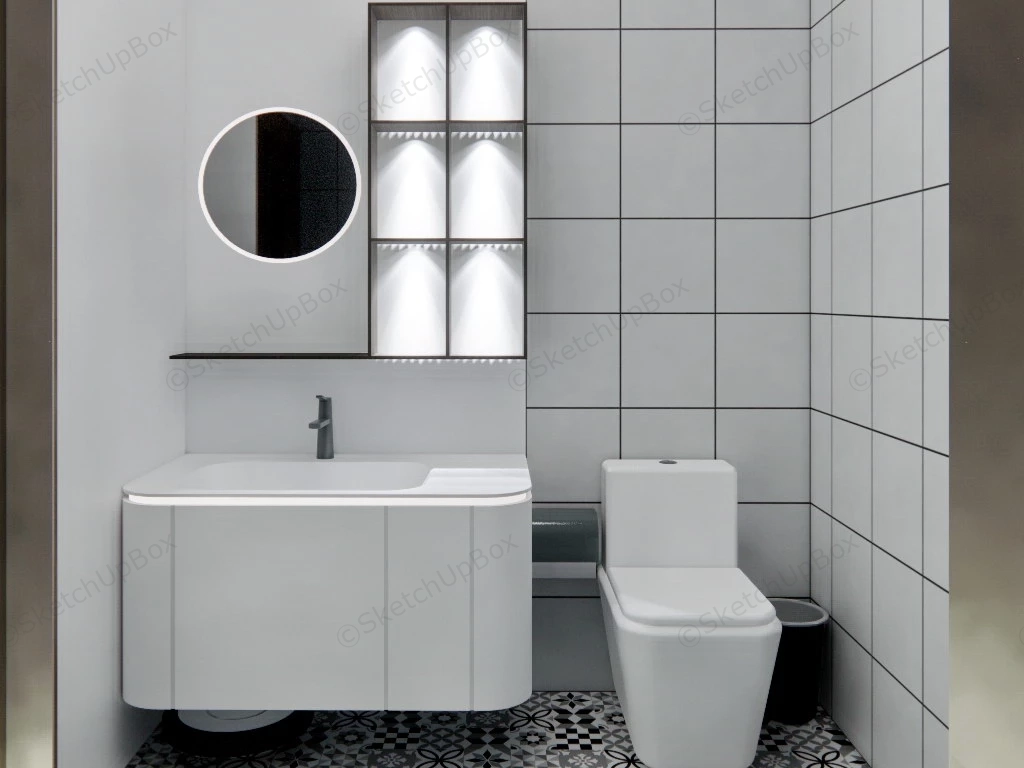 All White Small Bathroom Idea sketchup model preview - SketchupBox