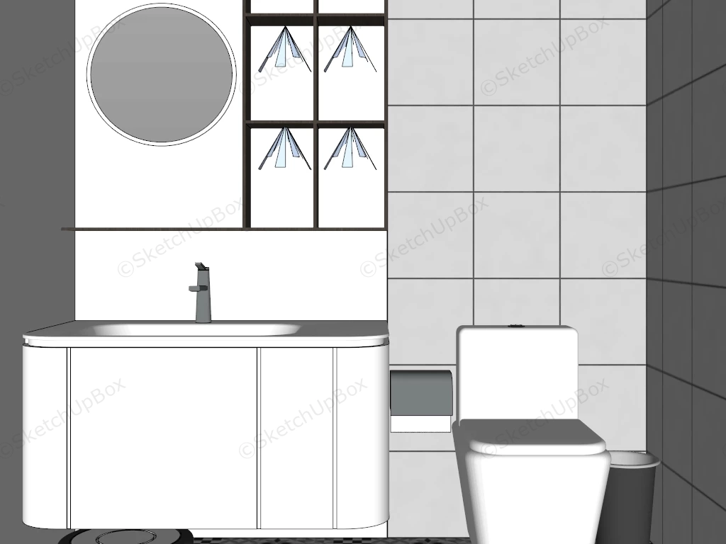 All White Small Bathroom Idea sketchup model preview - SketchupBox