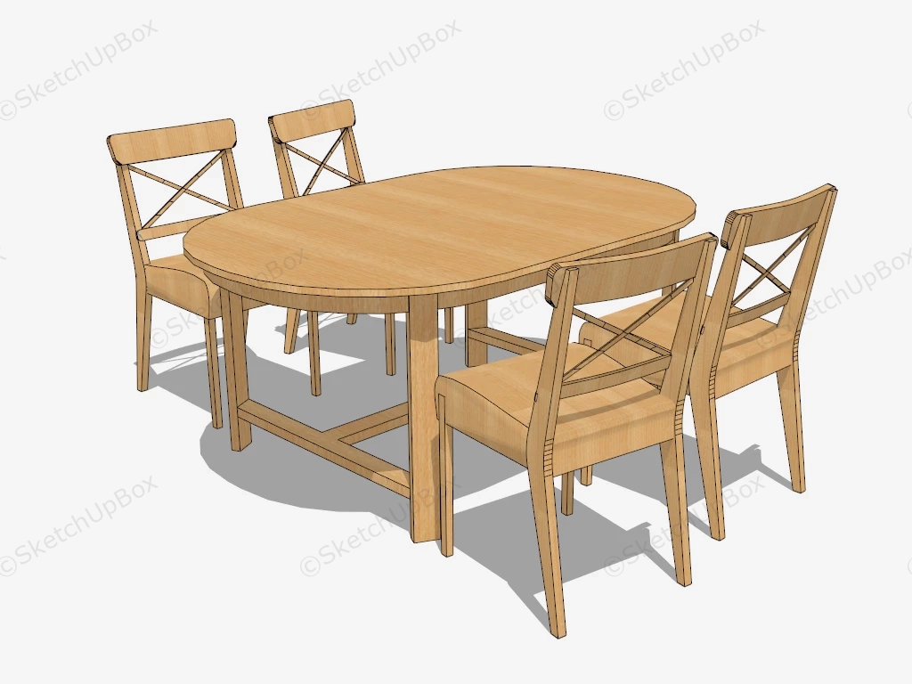 Solid Wood 5 Piece Dining Table Set sketchup model preview - SketchupBox