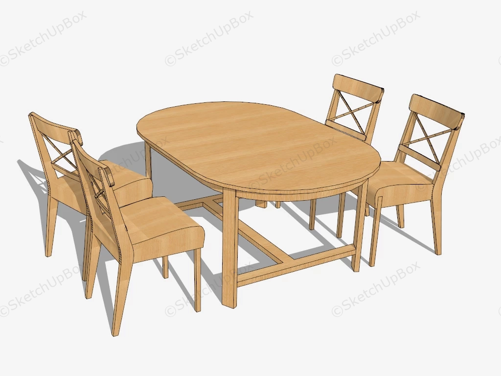 Solid Wood 5 Piece Dining Table Set sketchup model preview - SketchupBox