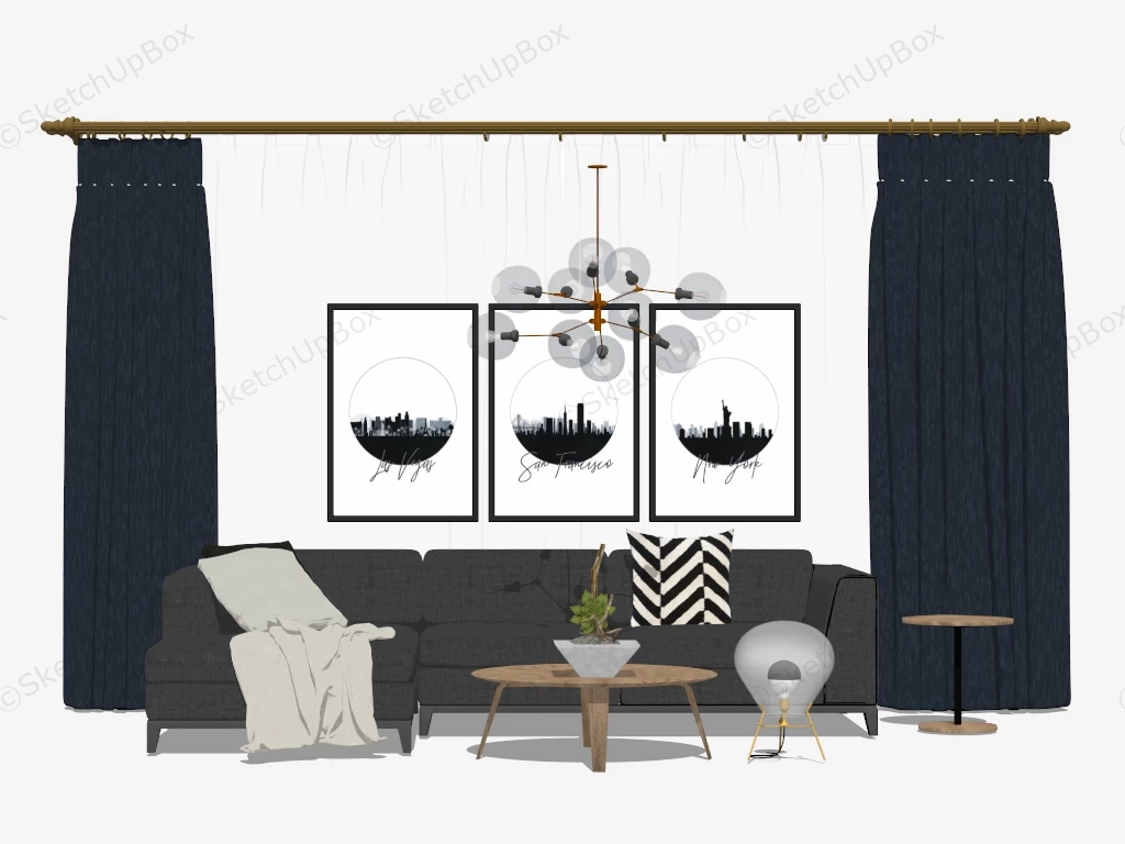 Dark Grey Living Room Set sketchup model preview - SketchupBox