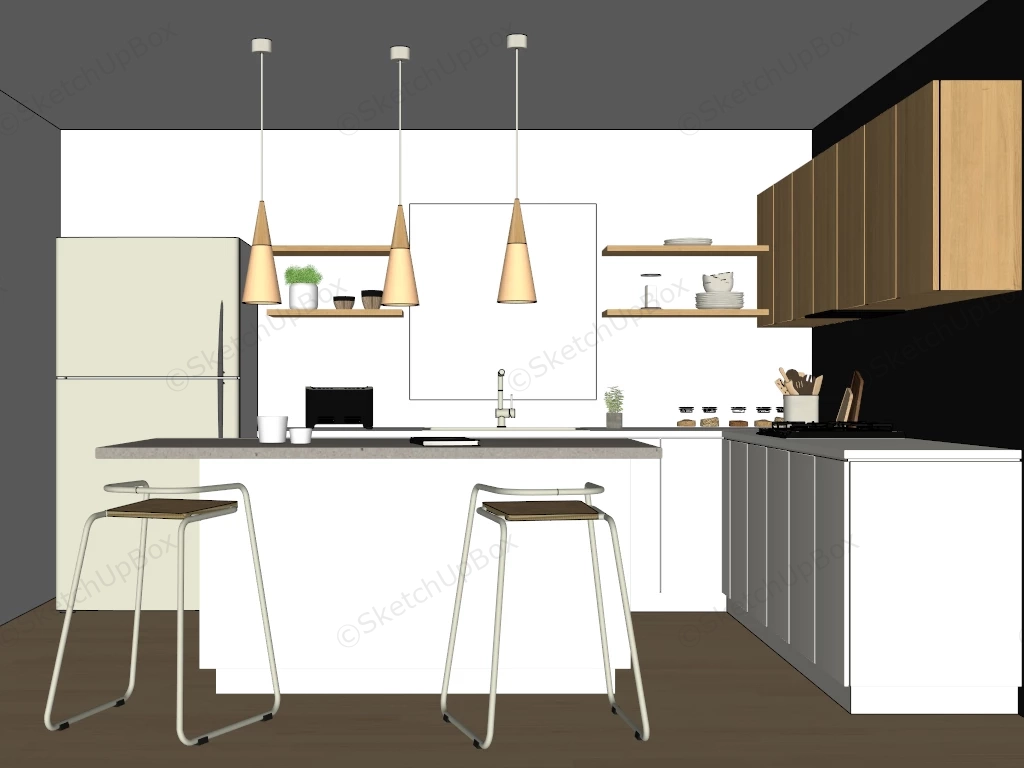 White And Black Kitchen With Island sketchup model preview - SketchupBox