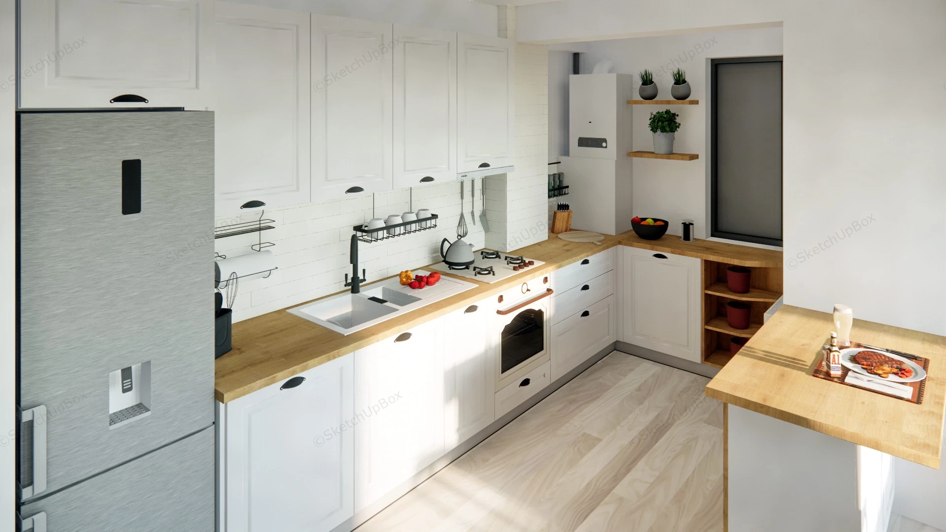 Narrow Kitchen With Breakfast Bar sketchup model preview - SketchupBox