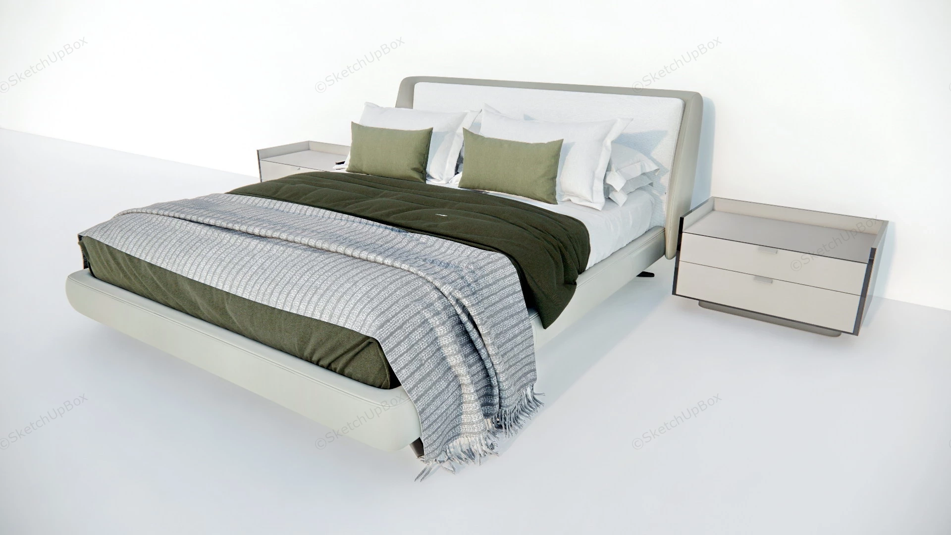 Bed And Nightstand Set sketchup model preview - SketchupBox