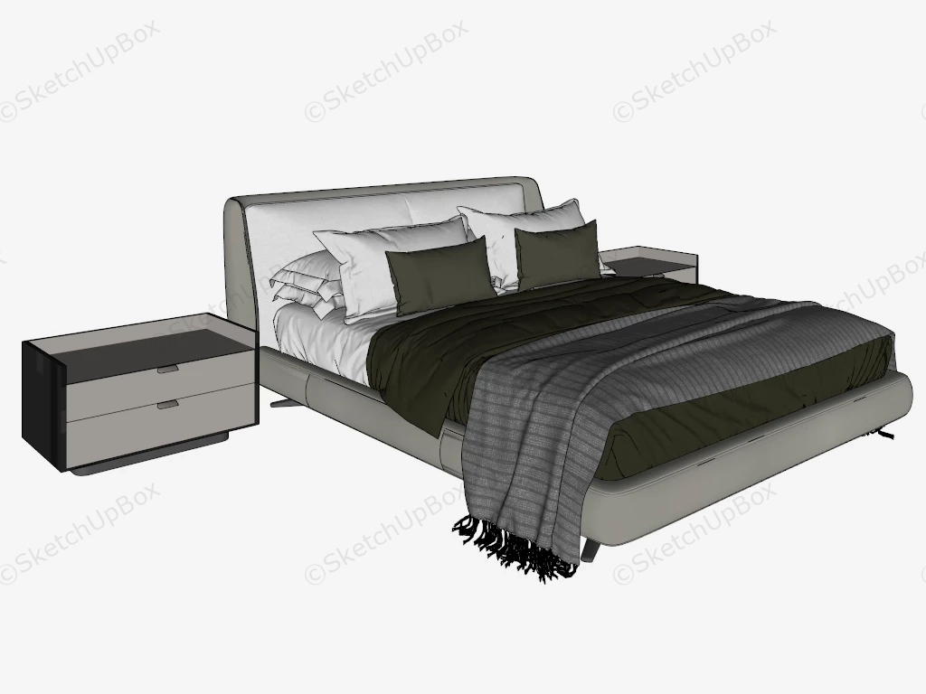 Bed And Nightstand Set sketchup model preview - SketchupBox