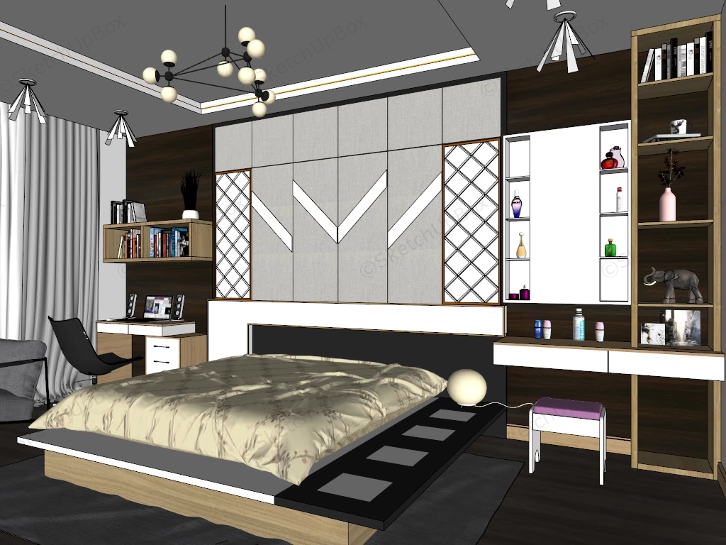 Bedroom With Dressing Table And Office sketchup model preview - SketchupBox