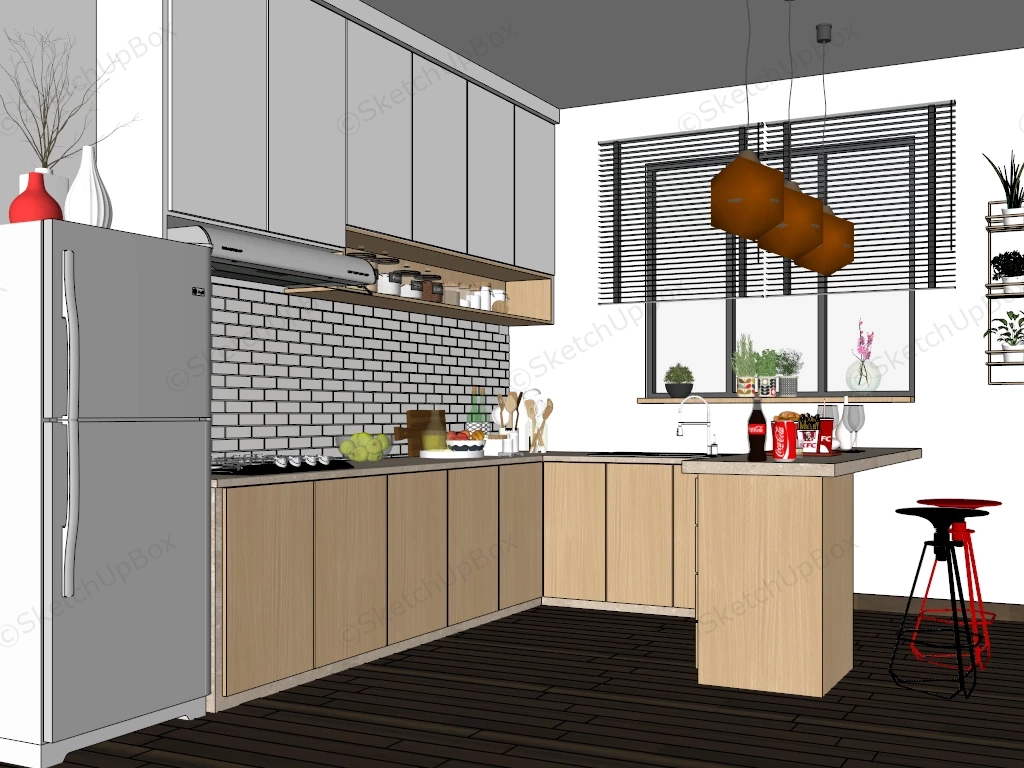 Small Kitchen Idea With Breakfast Bar sketchup model preview - SketchupBox