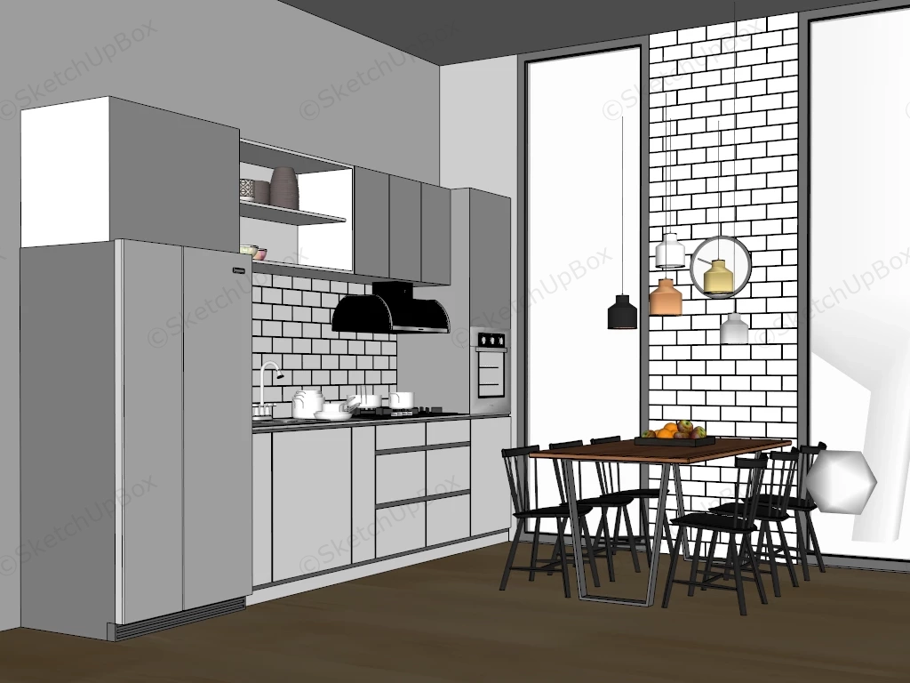 Kitchen With Dining Design sketchup model preview - SketchupBox