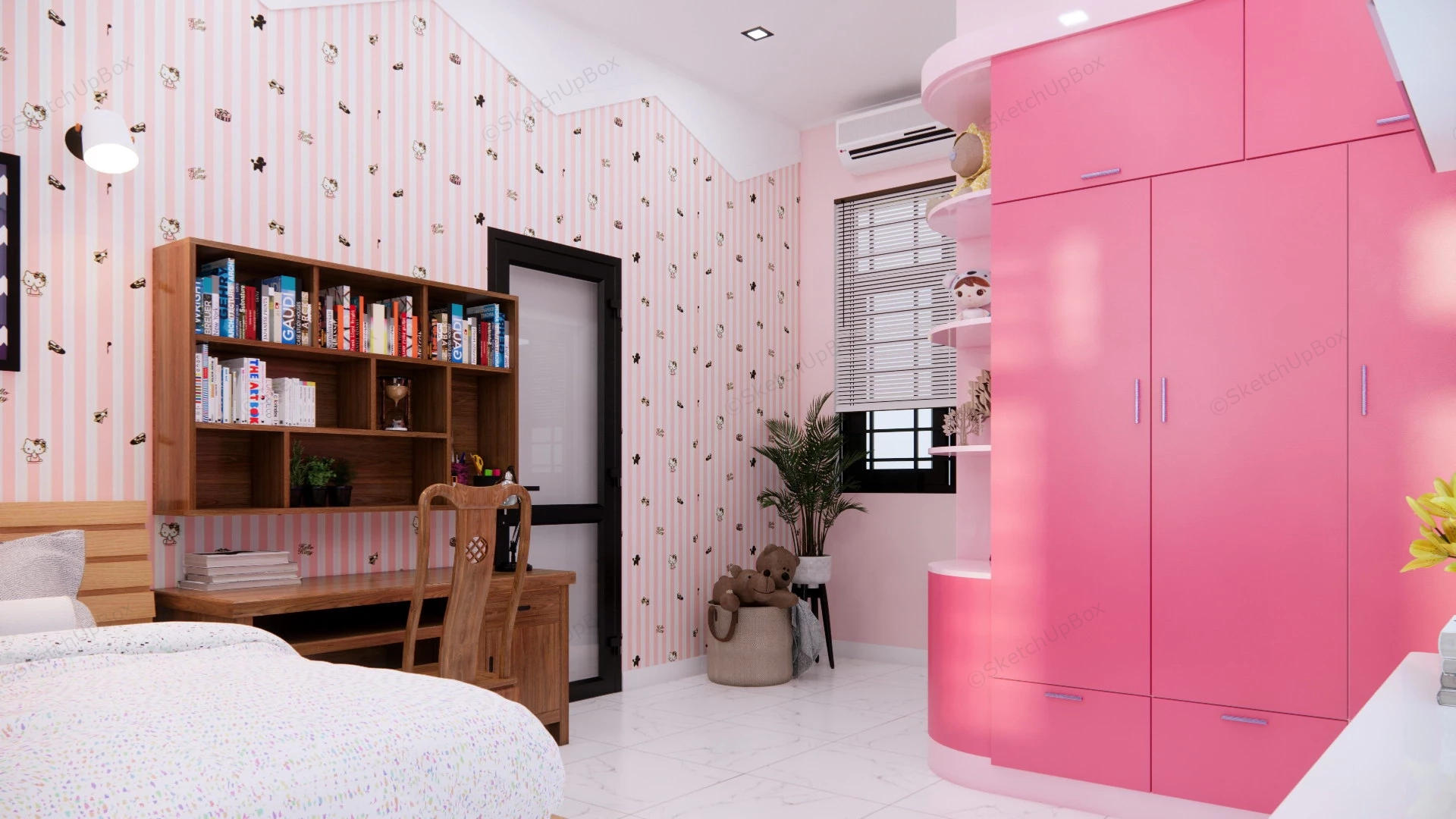 Small Teen Girl Bedroom Idea sketchup model preview - SketchupBox