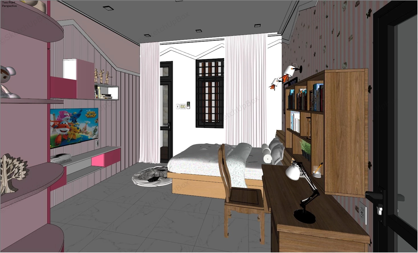 Small Teen Girl Bedroom Idea sketchup model preview - SketchupBox