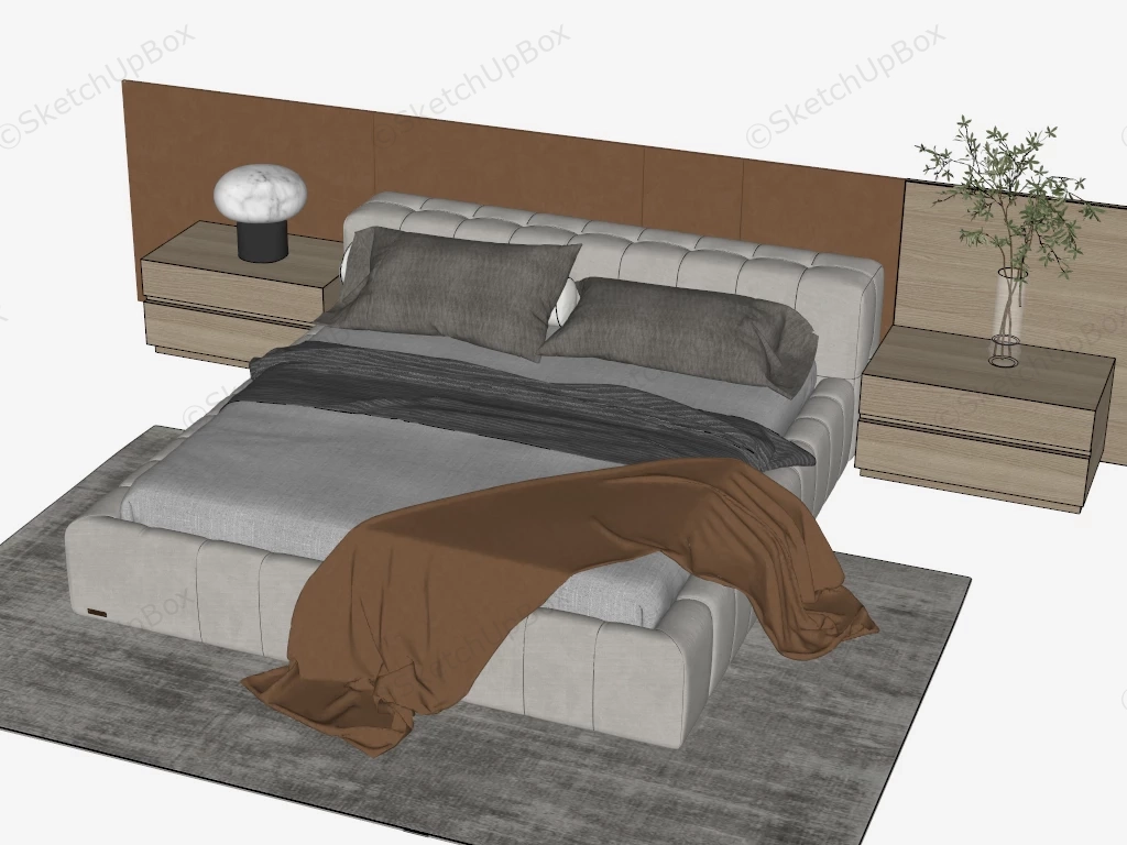 Upholstered Bed With Headboard sketchup model preview - SketchupBox