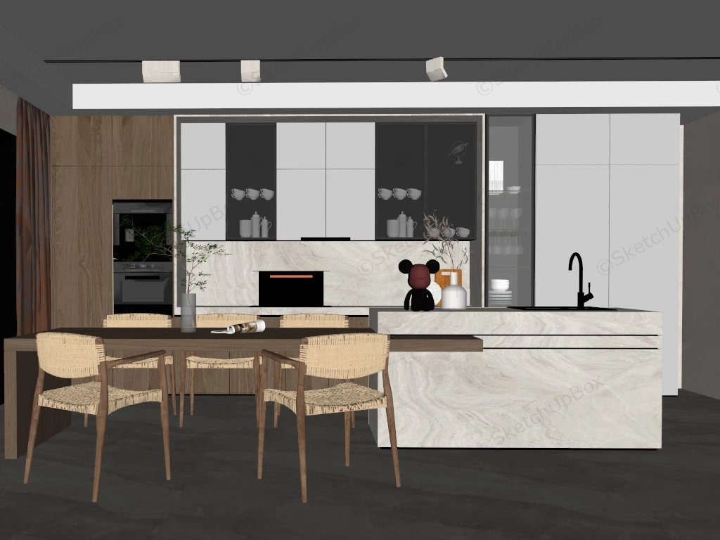 Kitchen With Island Dining Table Combo sketchup model preview - SketchupBox